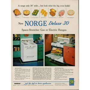 1954 Norge Deluxe 30 Gas or Electric Ranges Vintage Print Ad (L5)
